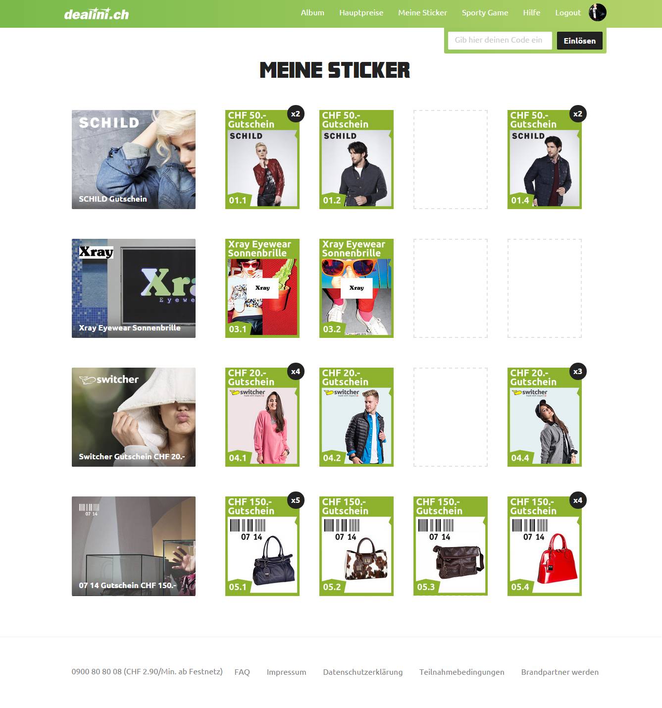 Dealini Card Collection Page